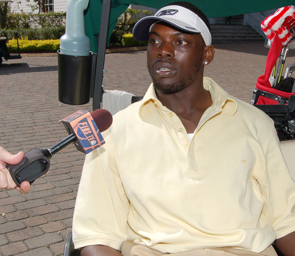 Miami Dolphins wide receiver Chris Chambers pauses for an interview during Jason Taylor's Celebrity Golf Event at Grande Oaks.