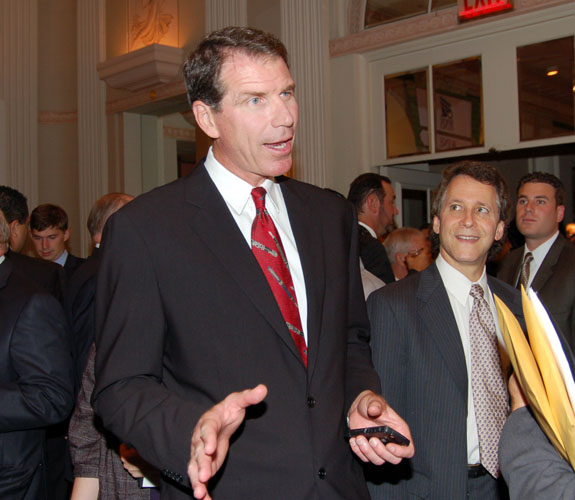 Former NBA forward Kiki Vandeweghe minlges with guests at the Great Legends of Sports Dinner at the Waldorf-Astoria in New York City.
