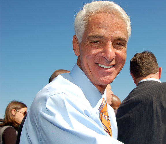 Charlie Crist appeared at an early-morning campaign rally with Arizona senior senator John S. McCain in the Little Havana section of Miami.