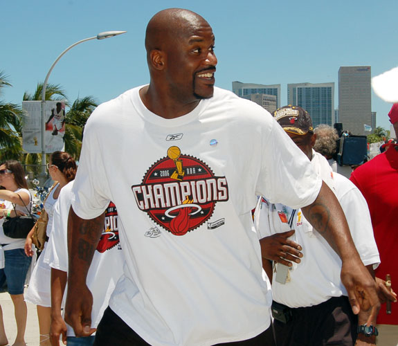 Miami Heat center Shaquille O'Neal moments before the start of the teams's NBA Championship Parade.