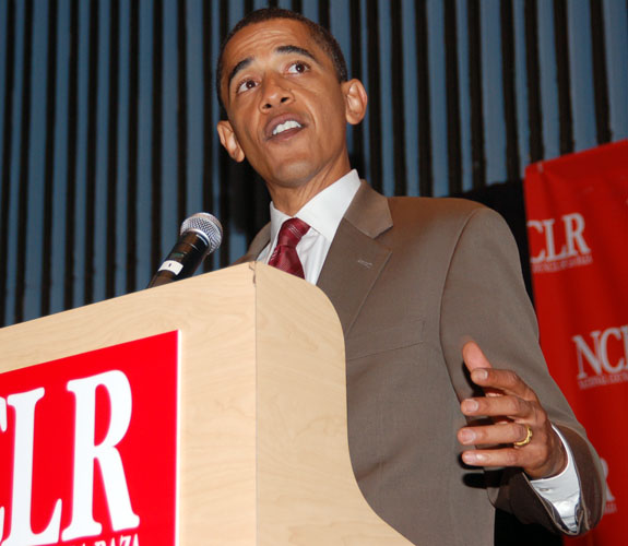 Illinois junior senator Barack H. Obama speaks during the National Council of La Raza Convention on Miami Beach.